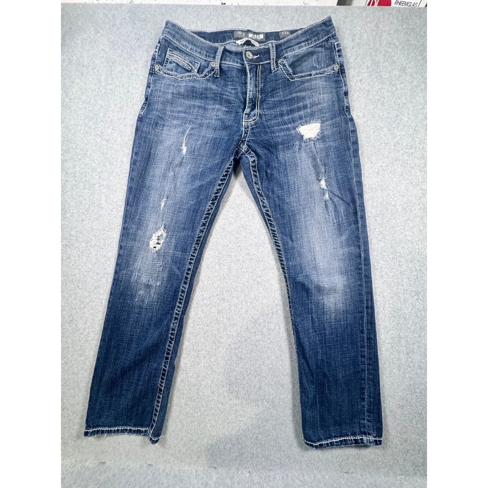 BKE Jake Straight Leg Distressed Mens Jeans Blue Medium Wash 34R